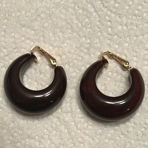 Vintage Sarah Coventry SARAHCOV Root Beer Tortoise Lucite Clip On Hoop Earrings
